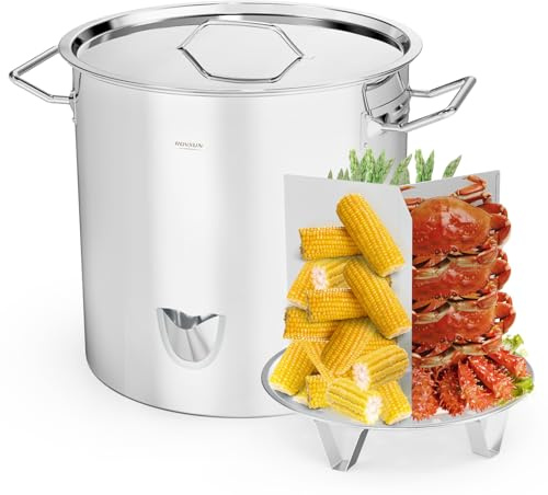 ROVSUN 52QT Stainless Steel Tamale Steamer Pot, Steam Pots for Cooking with Water Fill Spout, Steamer with Divider and Rack, Ideal for Seafood Crab Vegetables lobster