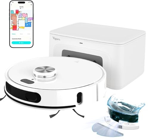 Robot Aspirateur Laveur avec Station jusqu'à 8000Pa 60 Jours Vidage Automatique Autonomie 220min, Navigation LiDAR & Cartographie, Connecté par Alexa/APP pour Poils d'Animaux, Sols Durs et Tapis