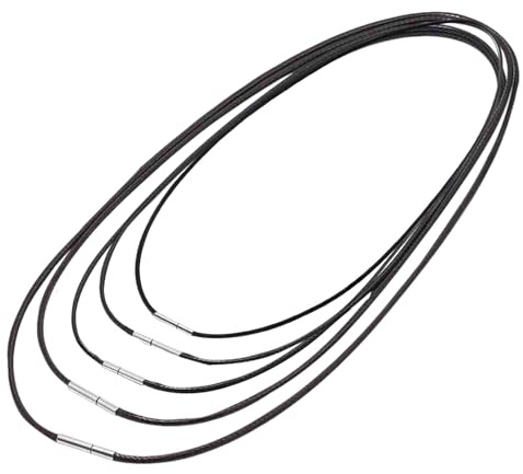 YAWYO Lot de 5 cordons en cuir avec fermoir, 45cm, 50cm, 55cm, 60cm, 70cm, collier en cuir noir pour hommes et femmes, idéal pour création de bijoux