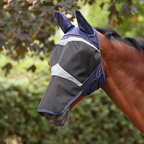 Shires FlyGuard Pro Fine Mesh Fly Mask with Ears & Square Nose - Navy Blue