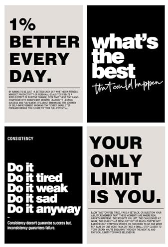 Aurelx 4 carteles motivacionales, imágenes motivacionales en lienzo, imágenes de oficina con frases inspiradoras en blanco y negro, póster positivo motivación para oficina en casa, estudio (30 x 20 cm