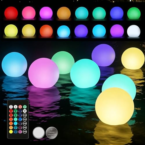 BORDEAG Set di 8 luci galleggianti impermeabili per laghetto con telecomando, illuminazione subacquea, 16 colori Rgb, per giardino, piscina, terrazza, feste, illuminazione interna ed esterna.