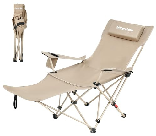 Naturehike 2-i-1 Campingstol, vikbar 150 kg, liggstol, vikbar med fotstöd, strandstol med 3-vägs justerbart ryggstöd, fiskestol med mugghållare för utomhusbruk, strandfiske (kaki)