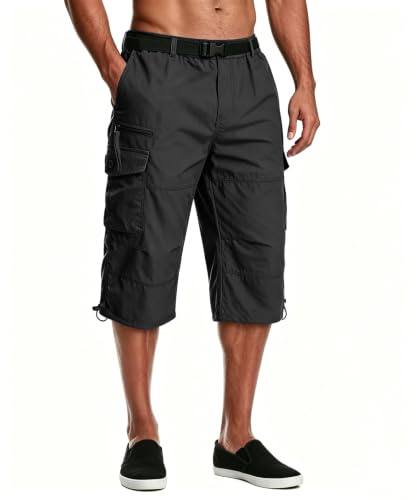 MAGCOMSEN Mens Cargo Shorts 3/4 Length Summer Casual Work Capri Long Short Pants Cotton Breathable Cropped Trousers with Multi Pockets