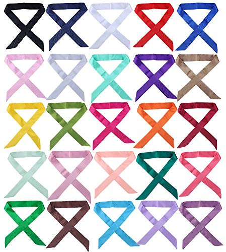 CHUNG 10/25 Pcs Skinny Neckerchief Hair Scarf Headband Handbag Handle Wrap Ribbon Tie for Women Fashion Decoration-Solid-25P