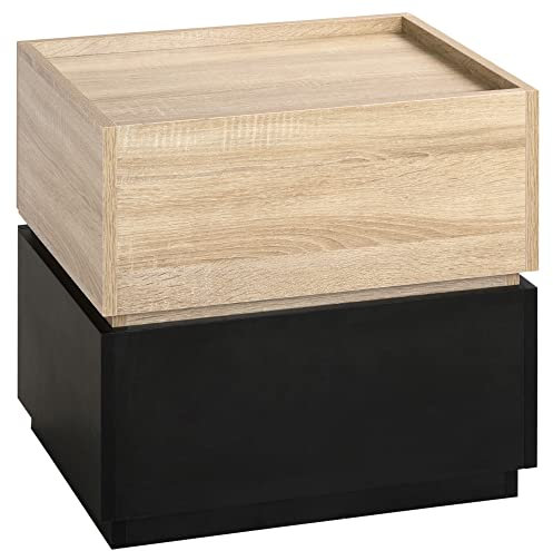 HOMCOM Nachttisch mit Schublade Nachtschrank stapelbar Schubladenschrank Schlafzimmer Nachtkommode Spanplatte Schwarz+Natur 50 x 40 x 47,5 cm