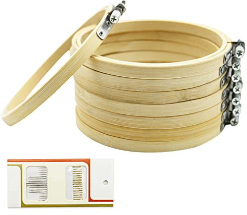 Paquete de 8 mini círculos de bambú de 5 pulgadas, aro de bordado de punto de cruz para manualidades, costura práctica