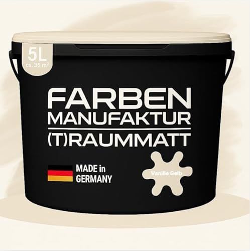 Farben Manufaktur (T) raummatt Wandfarbe Innenwandfarbe Innenfarbe Dispersionsfarbe Trendfarbe 2022 1/2/5/10L, Farbe: vanille gelb, Größe: 2L