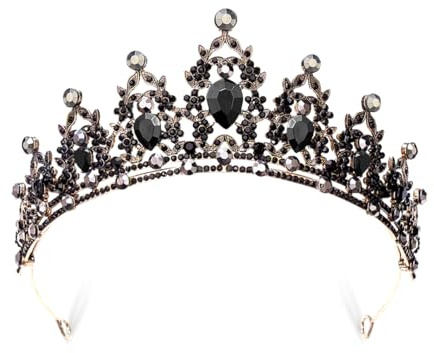 Diadème Femme Noir Cristaux Couronne Gothique et Vintage pour Mariage et Fête Halloween