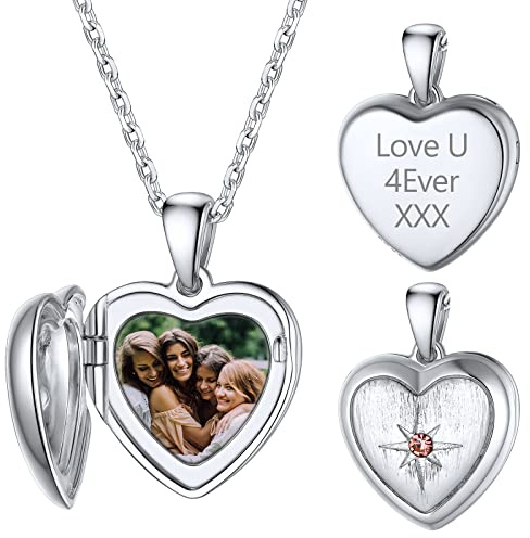 Supcare Cuore Collana con Foto Personalizzata, Collana Argento 925 Donna, Raggi di Sole Medaglione Ciondolo Portafoto, Argento Collana Personalizzata con Foto, Idee Regalo per Donne