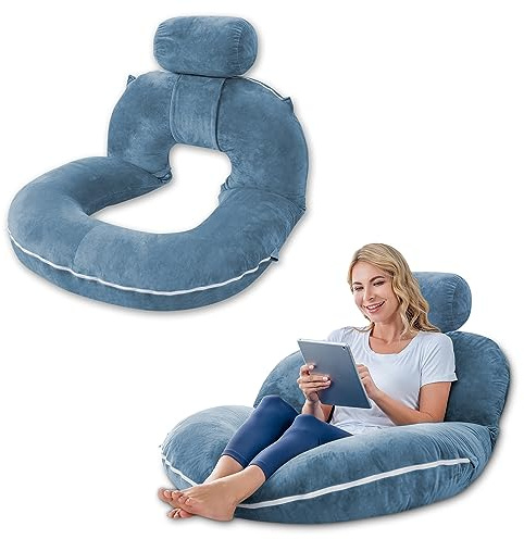 INSEN Reading Pillow, Back Pillow for Sitting in Bed for Reading, Nurse & Relax, Reading Pillow for Adults, Moms & Kids, Sit Up Pillow for Bed, Upgrade, Blue