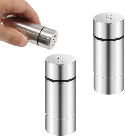 Set di 2 spargisale e pepe per sale e pepe, in acciaio inox opaco, tradizionale, argento per cucina