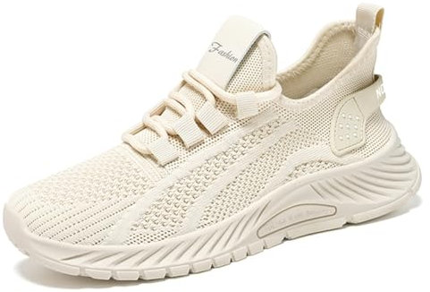 WDRHC Schuhe Damen Turnschuhe Sneaker Sportschuhe Leichte Laufschuhe Hallenschuhe Atmungsaktiv Walkingschuhe Indoor Fitnessschuhe Joggingschuhe Beige