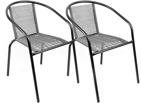 THE SECRET HOME - Conjunto de 2 Sillas de Jardín - Asiento en Metal y Polietileno/Tela para Exteriores - Ideal para Jardín, Balcón o Terraza - Varios Modelos (2, Modelo 2 - Gris)