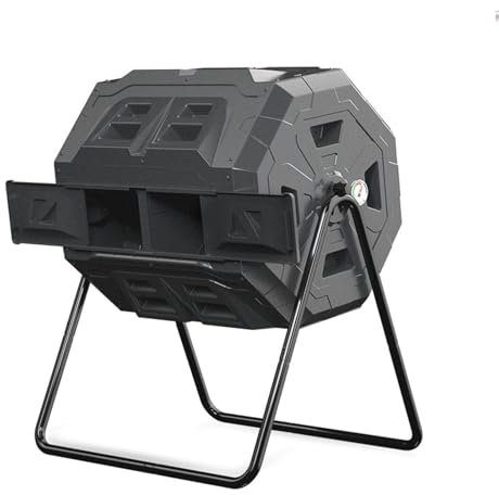 Contenitore per compost da giardino, Bidone for compostaggio da 160 l/42 galloni con termometro staccabile, bidoni for compostaggio da esterno, secchio for compost, bidone della spazzatura con porte s