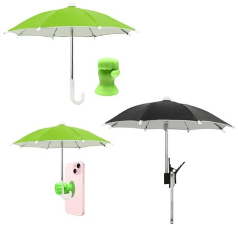 2 mini paraguas para teléfono móvil con soporte de ventosa de silicona, paraguas para muñecas, sombrilla para teléfono móvil, protección solar multifunción, miniparaguas decorativo para exteriores,