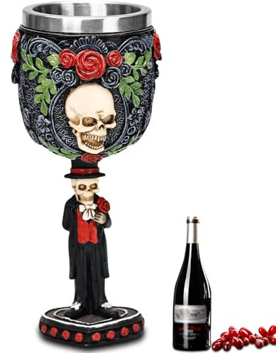 ZONSUSE Copa de Calavera Rosas,Cáliz Rosa Gótica,Copa de Vino Medieval,Copa Calavera de Acero Inoxidable,Regalo Personalizado para Cumpleaños Festival Boda Fiesta de Halloween 180 ml(Hombres)