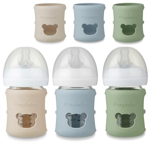 PandaEar 3-pack silikonfodral för Philips Avent Natural glasflaskor 120 ml | okrossbara värmebeständiga BPA-fria | skyddsfodral för 4 oz Avent glas babyflaskor