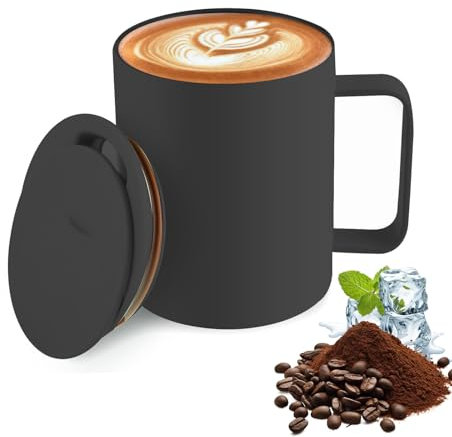 Bocguy Kaffeebecher 400 ml, Thermobecher mit Henkel, Doppelwandiges Vakuum Kaffee und Teetasse aus Edelstahl mit Schiebemoduldeckel, Kaffeetasse Hält Getränke Länger Heiß, Schwarz