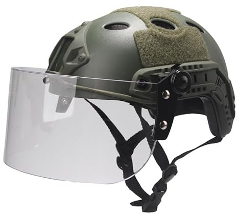Casco táctico MICH Fast con visera transparente antidisturbios, gafas deslizantes, riel lateral y soporte NVG para airsoft, paintball, CS War Games deportes al aire libre