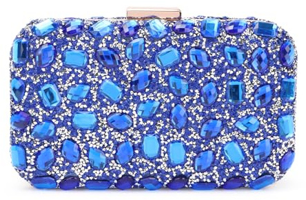 Syrads Clutches de Pedrería Mujer Bolso de Mano Pedrería de Boda Elegante Bolso para Fiesta y Bodas,Azul