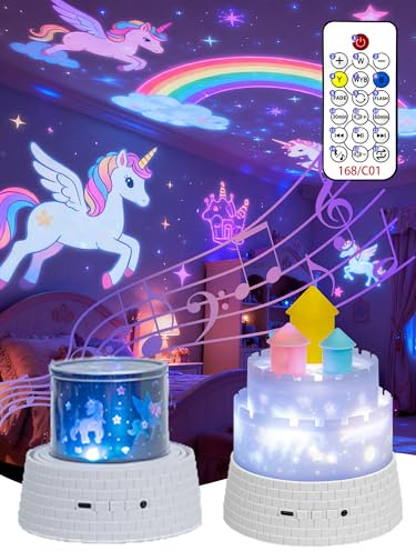 Carousel Kids Projector Night Light, 12 Music+23 Films, Rechargeable 1800mah Light Projector for Kid Room, 360 Rotating Night Light for Kids with Remote Timer, Princess Lamp for Girls Bedroom