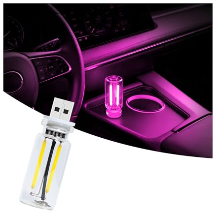 Vintage USB-bilnattlampa, beröringsdimbar LED-filamentlampa – bärbar miniglasflaska omgivande belysning för fordonsinteriör, sovrum, hall, camping och semesterdekoration (1 st (rosa)