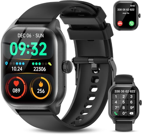 zaisia Smartwatch Uomo Donna, 1.85 Orologio Smartwatch con Chiamare/Rispondere, Molteplici modalità Sportive con Contapassi/Sonno/Cardiofrequenzimetro, IP68 Smart Watch per Andorid iOS