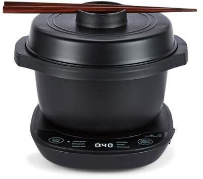 Yum Asia Kotori Mini olla de arroz Donburi con lógica difusa avanzada, cuenco de cerámica ninja (1 taza, 0,18l), 3 funciones de arroz, 3 funciones multicocina, pantalla LED, 220–240V (Negro antracita)