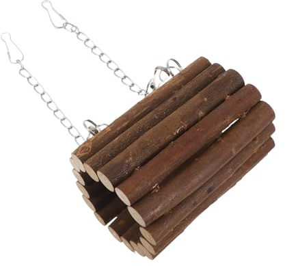 GANAZONO Tunnel Suspendu en Bois Naturel pour Perroquet et Petits Animaux Balançoire à Mâcher avec Crochet Interactif pour Cage Accessoire D’Escalade Jeu Jouets à Mâcher pour Hamsters