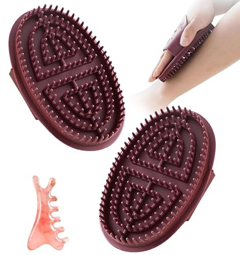 2 stycken massageborstkroppar, massageborste, kropps-gua-sha-borste, med massagekam, för muskelavslappning, lymfdränering och parmassage, brun