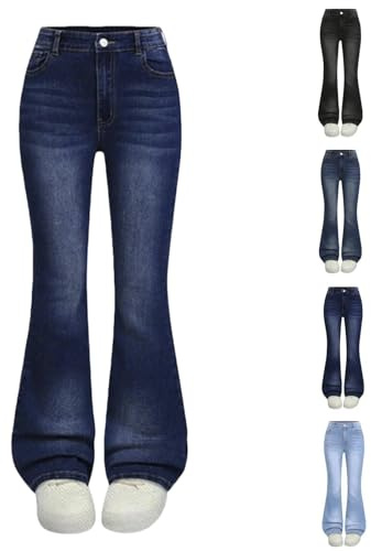 Jeans Mädchen Teenager - Flared Jeans Hohe Taille Elastische Denim Hose Y2K Retro Bootcut Jeanshose Stretch Weiche Glockenhose Bequeme Freizeithose Outdoorhose Pants Für Schule Freizeit 176 170 56 68
