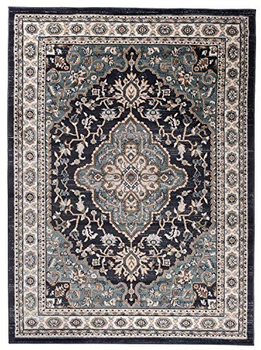 Mazovia Traditioneller Orientalischer Teppich - Weicher Teppich für Wohnzimmer Schlafzimmer Esszimmer - ÖKO-TEX Zertifiziert - AYLA - 160 x 220 cm - Schwarz