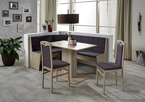 Beauty.Scouts Eckbankgruppe Classic Star Eiche Sonomoa Dekor Komplettset mokkabraun 4teilig Tisch Truheneckbank 2 Stühle Küche Esszimmer Landhaus