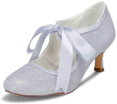 JIAJIA Wedding 14031 Chaussures de Mariée Mariage Escarpins pour Femme Couleur Argent, Taille 41 EU