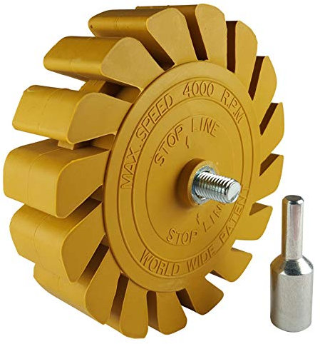 Borrador de láminas de 100 mm de diámetro, incluye adaptador, fácil de quitar pegatinas y láminas en casi cualquier superficie como coche, moto, barco, muebles o madera.