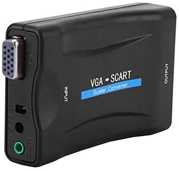 fasient Portable VGA to SCART AV Converter, VGA to SCART Video Audio Converter Adapter with Remote Control, Support 1080P, NTSC, PAL, SECAM, for HD TV DVD Box