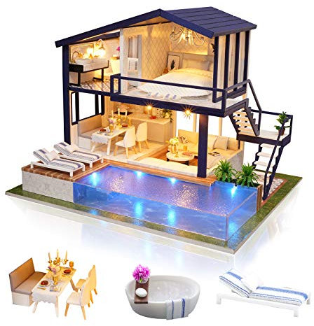 Cuteefun DIY Miniatur Puppenhaus Kit zum BAU Miniatur Haus mit Musik und Möbeln Selber Bauen Kreative Bastelgeschenke für Frauen (Time Apartment)
