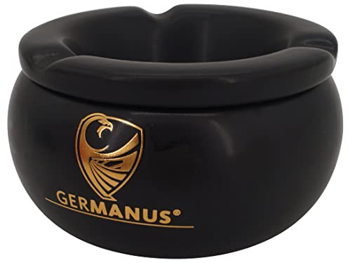 GERMANUS Aschenbecher für Zigaretten oder Zigarre, Rund 11cm, in Schwarz