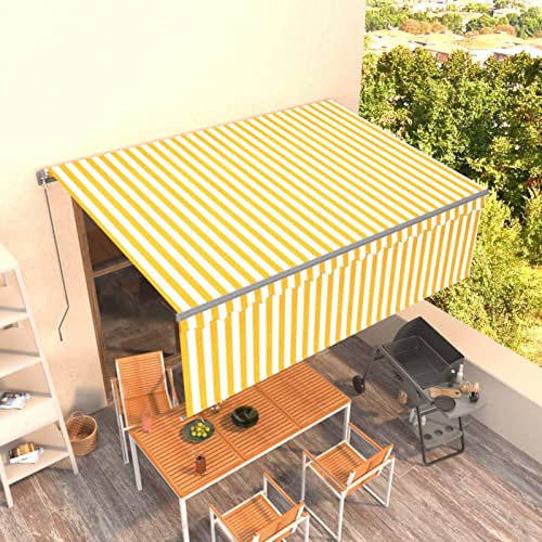 Homgoday Manual Retractable Sun Shade and Sun Shade 4 x 3 m Yellow White, Outdoor Awning, Awning for Balconies, Awning with Extendable Arms, Outdoor Awning, Awning Sun Awning