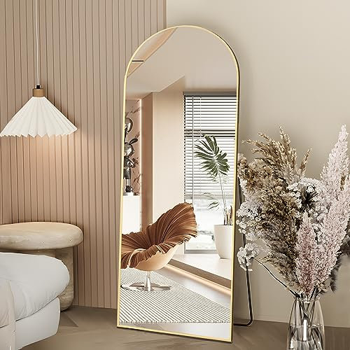 NEUWEABY Full Length Mirror, 162x53cm Arch Floor Mirror with Stand, Gold Arched Full Body Standing or Leaning for Bedroom, Living Room