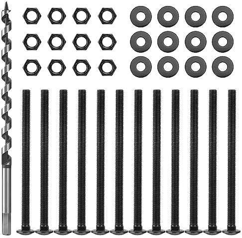 SPARKWHIZ 1/2 in. x 8 in. Carriage Bolt Kit Includes 12 Bolts, 12 Washers, and 12 Nuts+1/2-Inch x 12-Inch Auger Drill Bit, Hex Shank 3/8-Inch