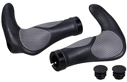 Relaxdays Fahrradgriffe, 1 Paar ergonomisch, Kunststoff & Gummi, Ø 22mm, Lenkergriffe MTB, BMX, Scooter, schwarz/grau