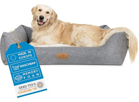 Freudentier Orthopädisches Hundebett mit edler Steppung - Waschbar - Made in EU & Oeko-TEX Zertifiziert - Hundekorb für kleine Hunde, mittelgroße Hunde & Grosse Hunde (L), Grau