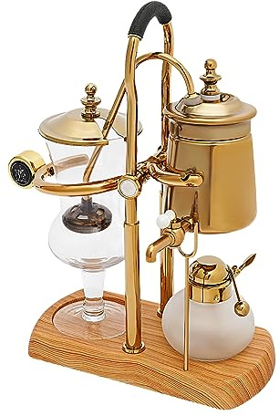 Aohuada Sifón cafetera al vacío Sifón Belga Cafetera Set elegante doble acanalado Fulcrum con mango en T, negro egipcio y oro