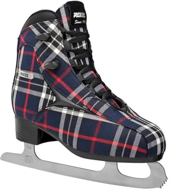 Roces Women's IceGlamour Tartan Durable Comfortable Fashionable Lace-Up Figure Skating Ice Skates with Stainless Steel Blades, Reinforced Synthetic Upper & Anatomic Padding, Blue, 6