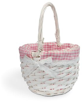 Wickerfield Easter Basket Wicker Basket with Handle for Easter Egg Hunt Kids Children Party Flower Craft Gift (Pink Plaid)