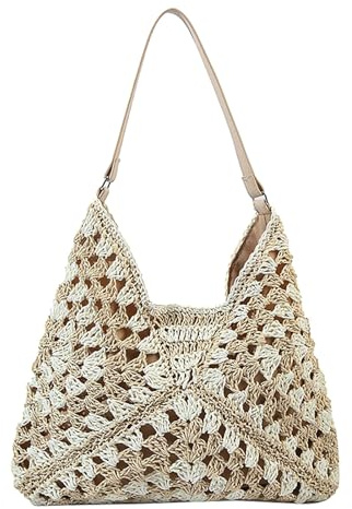 Skyearman Borsa a Mano Donna Borsa a Tracolla Grande Borse Tessute in Paglia Intrecciata per Donna Borsa da Spiaggia Estiva di Tempo Libero Tote Portate a Spalla Per Viaggio, Appuntamenti e Vacanze