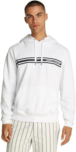Tommy Hilfiger Uomo Felpa Central Chest Stripe con Cappuccio, Bianco (White), S