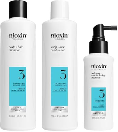Nioxin Scalp + Hair Thickening Sistema 3 Kit Trifasico - Capelli Colorati o Secchi con Assottigliamento Lieve - Shampoo, Balsamo e Trattamento per la Cute (300+300+100ml)